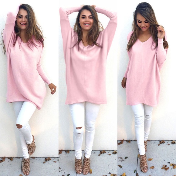 Sweaters - V Neck Long Sleeve Knitted Sweater
